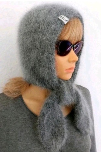 Gestrickte angora kapuze - gestrickte,